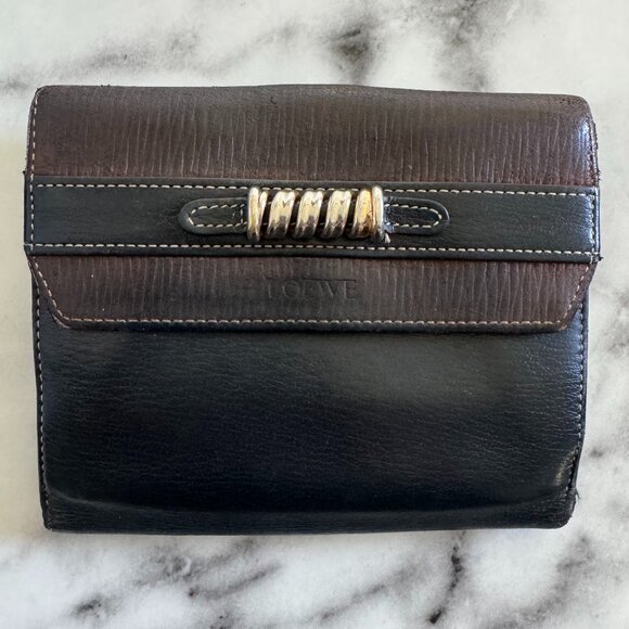 Loewe Velazquez Bi-Fold Black / Brown Leather Wallet - Pre-loved - Unisex w/ COA - Picture 1 of 16